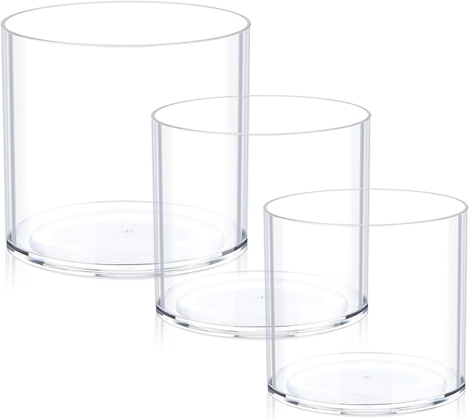 JYPS Clear Vase Set of 3, Polycarbonate, Round, Transparent, Wide Mouth, 6 inches, Ideal for Wedding Decor, Flowers, Bedroom, Living Room, Bathroom, Break Resistant
