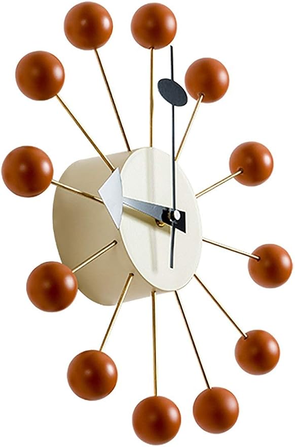 SHISEDECO Mid Century Retro Design Painted Solid Wood Non Ticking Decorative Modern Silent Wall Clocks for Home, Kitchen, Living Room, Office etc. (Ball Clock in Orange)