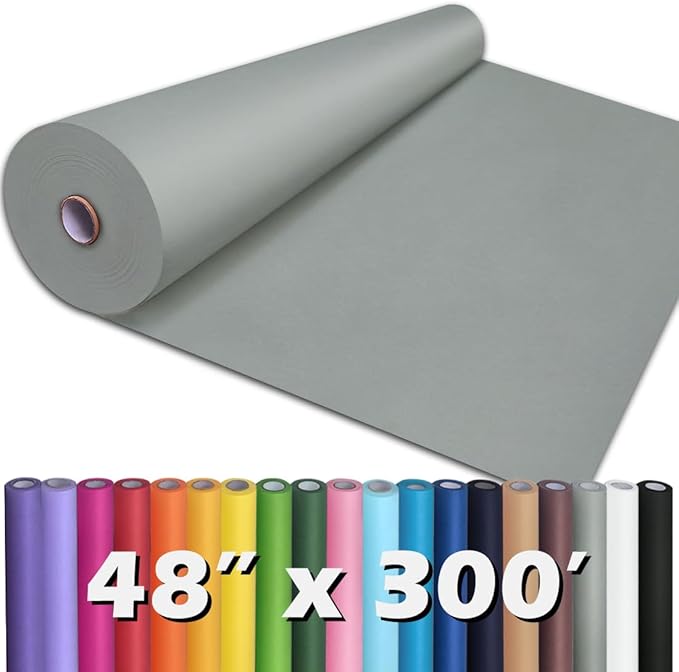 PerkHomy Light Grey Kraft Paper Roll 48" x 3,600" (300') for Gift Wrapping Bouquet Flower Art Painting Craft Writing Packaging Shipping 80GSM 55LB (Light Grey, 48" x 300')