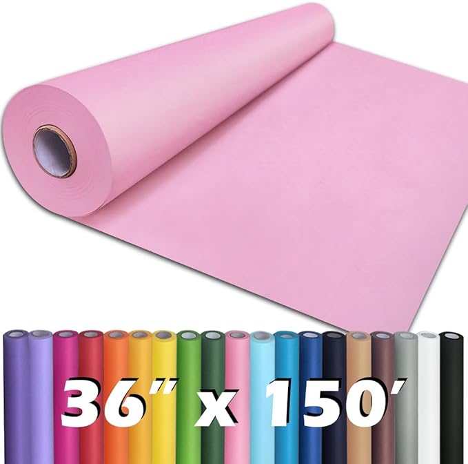 PerkHomy Light Pink Kraft Paper Roll 36" x 1,800" (150') for Gift Wrapping Bouquet Flower Art Painting Craft Writing Packaging Shipping 80GSM 55LB (Light Pink, 36" x 150')