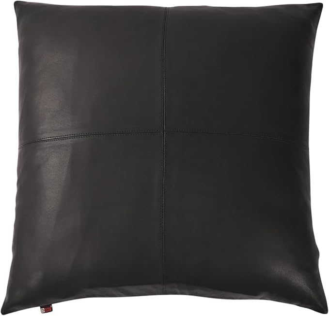 D DOLLY LAMB Lambskin Leather Pillow Cover - Sofa Cushion Case - Decorative Throw Covers for Living Room & Bedroom, 16x16 Inches - Black (02) Pack of 2