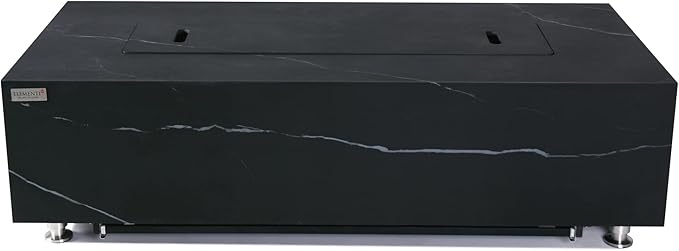 Elementi+ | Varna Gas Fire Pit | Marble Porcelain & Metal Frame | 60" Rectangular Fire Table | Electronic Ignition | Canvas Cover, Fire Glass & Burner Lid Included | Black | Natural Gas