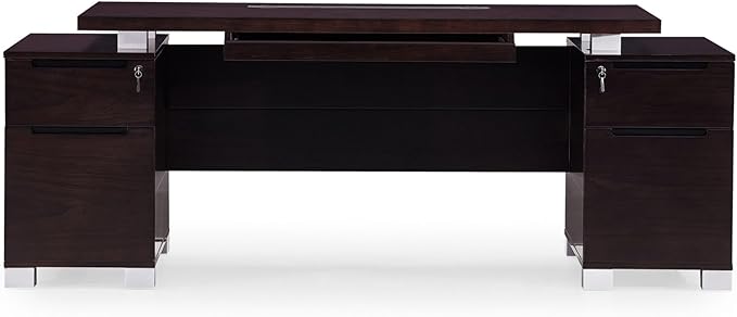 ZURI 79" Modern Ford Executive Desk with Filing Cabinets - Dark Wood