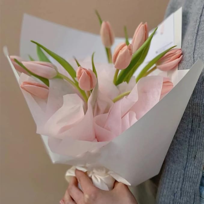 BBJ WRAPS Tissue Pink Flower Wrapping Paper, Hand-Drawn Korean Paper for Bouquets, Non-Woven Waterproof Floral Bouquet Wraps for Florist Packaging Arrangement, 23x18 Inch - 40 Sheets (Pink)