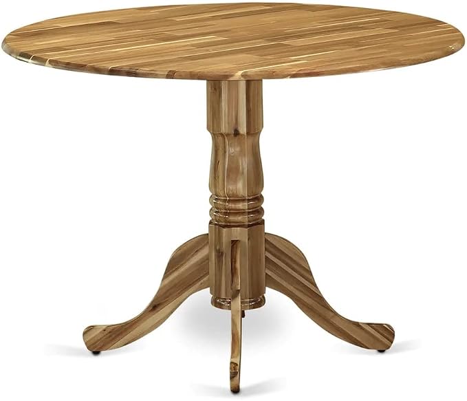 East West Furniture DLT-ANA-TP Dublin Modern Dining Table - a Round Kitchen Table Top with Dropleaf & Pedestal Base, 42x42 Inch, Natural