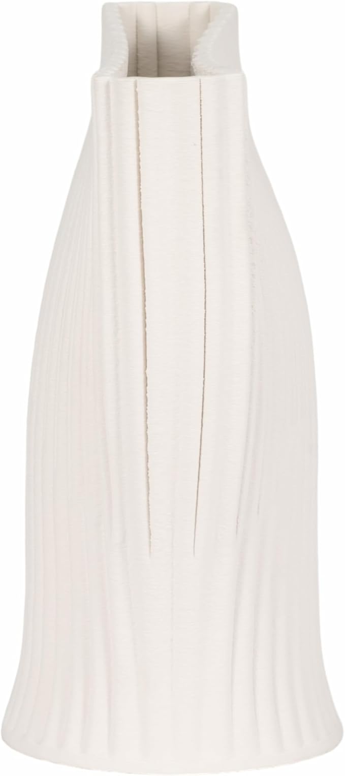 Ceramic Vase for Home Decor – Elegant Flower Vase for Living Room, Table Accent, or Bedroom Decor – 3D Printed Accent Piece for Office, Room, or House Styling – 14” Ivory