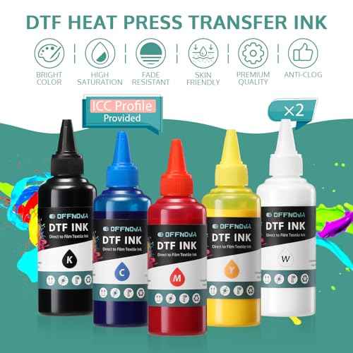 OFFNOVA Premium DTF Ink (100ML*6 (CMYK + 2W)), DTF Ink Refill for DTF Inkjet Printer ET-8550, XP-15000, L1800, L805, R1390, R2400, Direct to Film Heat Transfer Printing