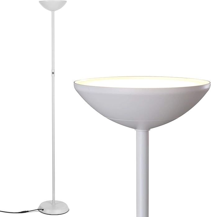 Brightech SkyLite LED Floor lamp, Torchiere Super Bright Floor Lamp for Living Rooms & Offices - 3 Way Dimmable Tall Torch Lamp, High Lumen Standing Pole Lamp for Bedroom Reading - White