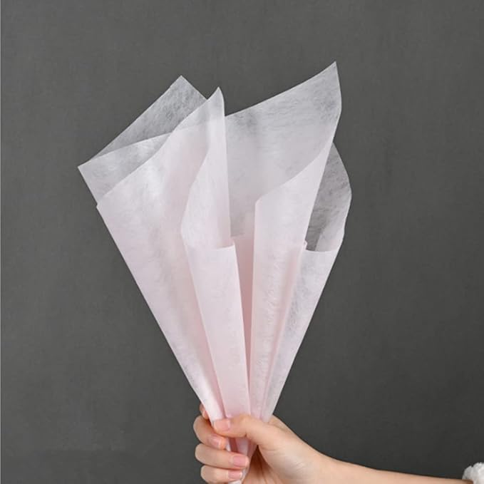 BBJ WRAPS Tissue Pink Flower Wrapping Paper, Hand-Drawn Korean Paper for Bouquets, Non-Woven Waterproof Floral Bouquet Wraps for Florist Packaging Arrangement, 23x18 Inch - 40 Sheets (Pink)