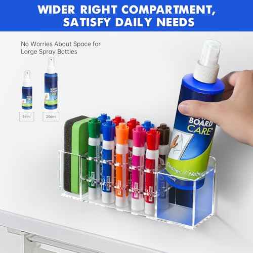 Magnetic Dry Erase Marker Holder for Whiteboard, Wall Mount Pen Holder for Refrigerator, Clear Pencil Holder for Fridge, Strong Magnet Locker Organizer for Classroom, Office