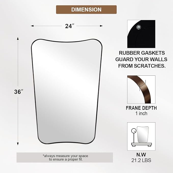 ANDY STAR Brushed Bronze Asymmetrical Mirror, 24"x36" Bathroom Mirror with Premium Stainless Steel Thin Frame, Antique Butterfly-Inspired Designer Mirror, Ideal for Bathroom, Powder Room, Entryway