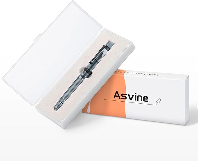 Asvine V126 Vacuum Filling Fountain Pen, Matte Black Acrylic Stub Nib 1.1mm Calligraphy Art Drawing with Case Set