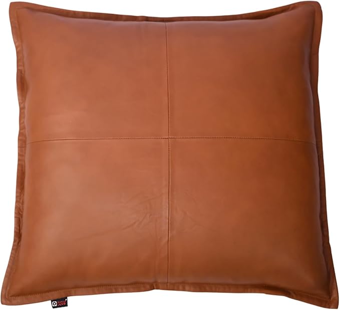 D DOLLY LAMB Lambskin Leather Pillow Cover - Sofa Cushion Case - Decorative Throw Covers for Living Room & Bedroom, 20x20 Inches - Camel Antique Box