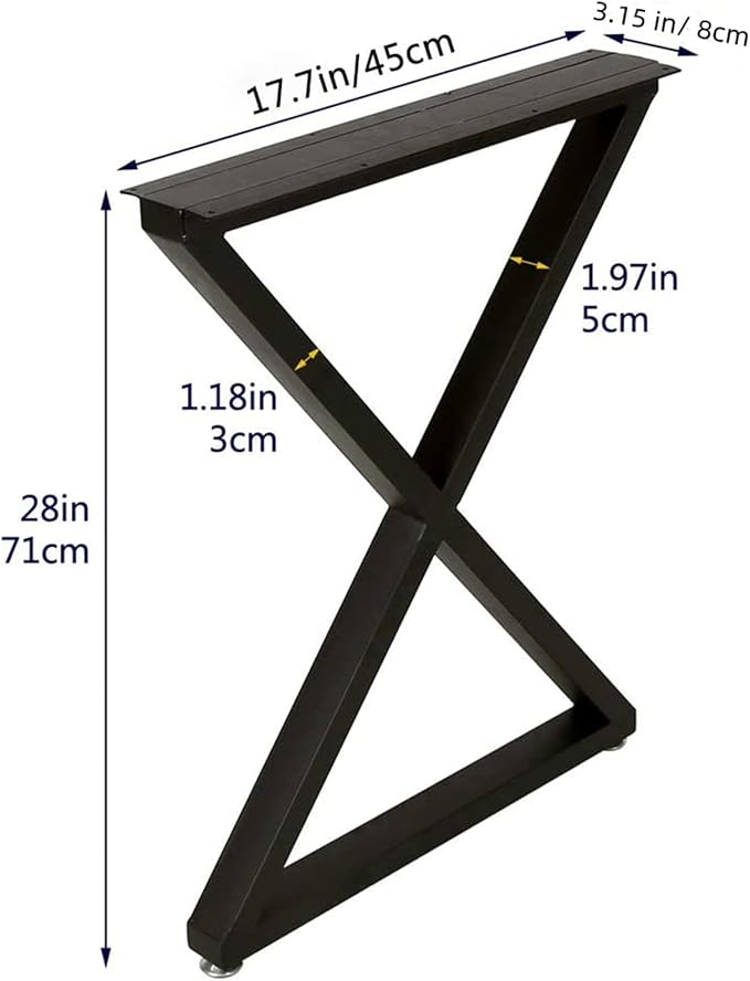 TIEOU Metal Legs for Table X Shape 28" H Tall Industrial Black Table Legs Heavy Duty Metal Desk Legs Set of 2(Without Boards)