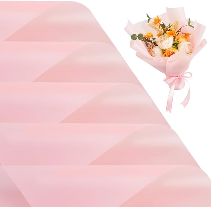 BEISHIDA Floral Wrapping Paper, 40 Pcs Matte Pink Floral, Waterproof Gift Wrap for Bouquet, Florist Supplies, Wedding, Graduation, Occasions