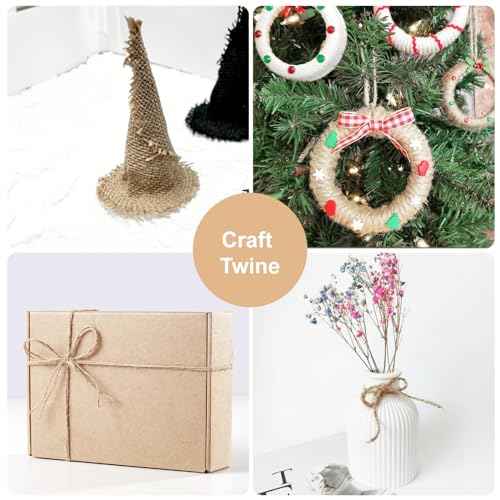 G2PLUS Natural Jute Twine, 1.5MM 984 Feet Gift Wrapping Twine String, 2 Ply Thin Brown Hemp String for DIY Arts & Crafts, Garden Plants, Crochet, Macrame, Christmas