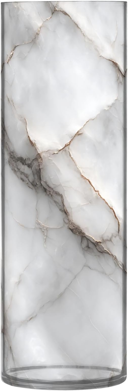 xmyzcd White Marble Stone Texture Vase Cylinder Vases Clear Plastic Flower Vase Easy to Clean for Centerpieces Homes, Offices, Kitchens