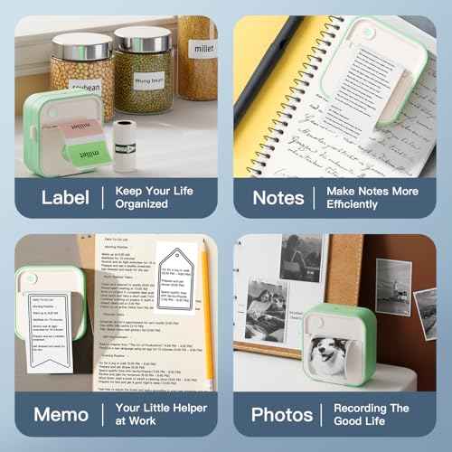 Label Maker Machine, HD Mini Sticker Printer with 7 Rolls Paper, Portable Thermal Print Pod Supports 12-57mm Papers, Bluetooth Pocket Printer for Home, Kitchen, School (Green)