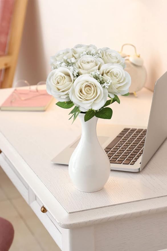 Artificial Rose Flower Artificial Flowers Flower with Long Stem Silk Roses Bouquet for Wedding Bridal Shower Party Home Decoration (Beige, 30 Pcs)