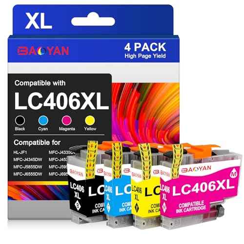 LC406 LC406XL Ink Cartridges Compatible for Brother lc406 LC 406 XL Ink cartridges Work for Brother MFC-J4335DW MFC-J5855DW MFC-J6555DW MFC-J4535DW MFC-J6955DW MFC-J4345DW Printer 4 Pack
