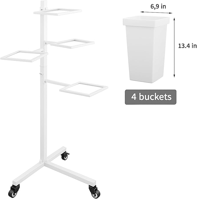Flower Display Stand with Buckets - Flower Cart with Wheels for Bouquet Shop, Metal Flower Rack Display Stand for Wedding Garden, Party, Events (White, Square buckets)