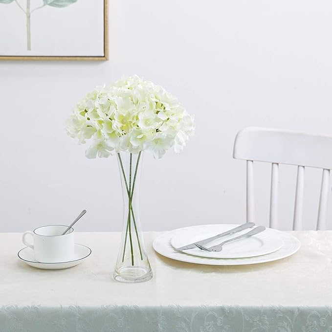 Fake White Hydrangea Artificial Flowers - Faux Silk Hydrangeas Flowers Heads with Stems Real Touch for Home Wedding Party Table Decor(CreamWhite,Pack of 10)