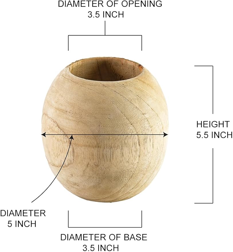 Serene Spaces Living Teak Essence Vase - Handcrafted Natural Wood Vase, Perfect for Artificial, Dried, and Fresh Flowers, Unique Rustic Decor Piece for Home or Office, Gift Idea (Small (Pack of 6))