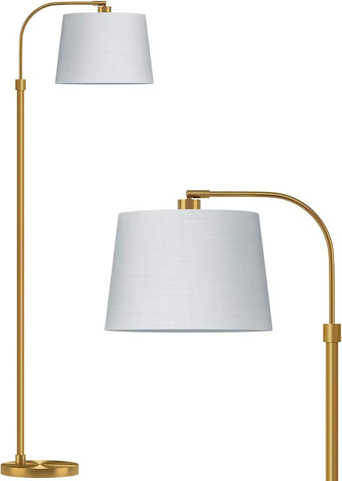 Oneach 62" Gold Floor Lamp for Living Rooms Tall Arc Standing Lamps for Bedrooms Industrial Corner Nursery Girls Kid Vintage Mid-Century Modern Reading Light Office Antique Brass Shade Lantern
