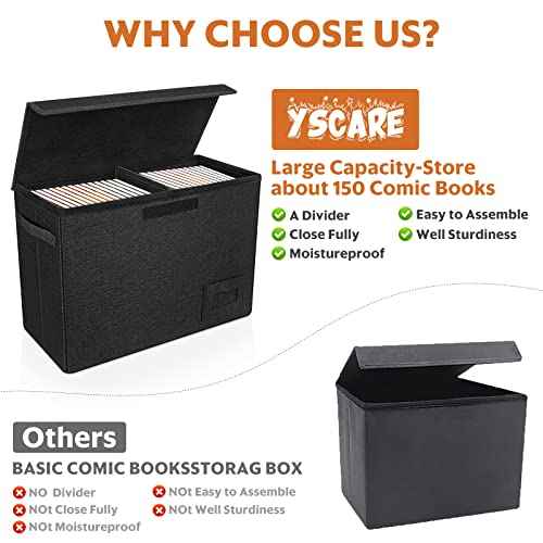 2-Pack Comic Book Storage Boxes, Collapsible Comics Book Case with Dividers and Carrying Handles, Comic Short Box Holds 150 Comics, 15.5" X 7.5" X 11.3" Heavy-Duty Stackable Case
