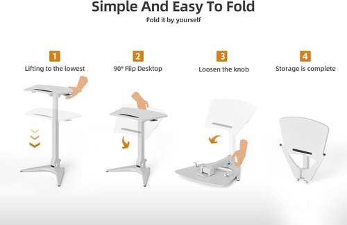 Claiks Mobile Standing Desk - Portable Rolling Workstation with Pneumatic Height Adjustment | White