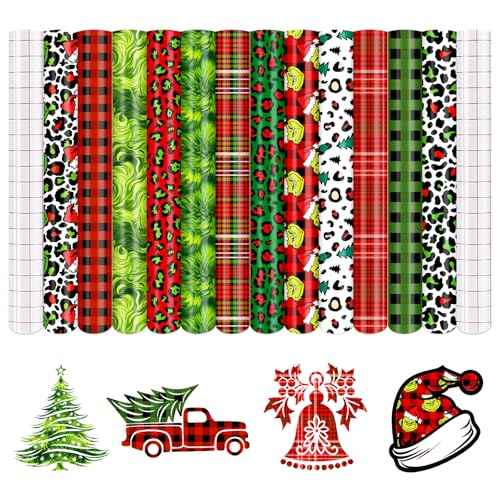 Christmas Permanent Adhesive Vinyl-12 Sheets 12'' x 10'' Leopard Pattern Self Adhesive Vinyl Water Proofing Permanent Vinyl for Mugs