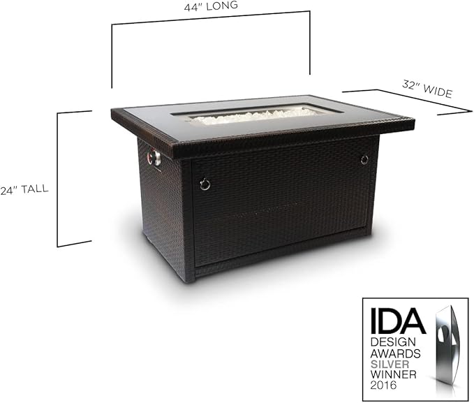 Outland Living Series 403 Fire Table – 44" 50,000 BTU Outdoor Propane Gas Fire Pit Table with Tempered Glass Top & Arctic Ice Decorative Glass Rocks, Espresso Brown