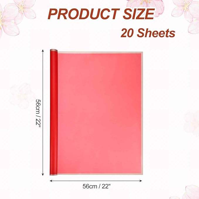MECCANIXITY Flower Bouquet Wrapping Paper, 56cm/22 Inch Waterproof Floral Wrapping Paper for Flower Bouquet DIY Gift, Wedding, Birthdays, Valentine's Day, Pack of 20(Bright Red)