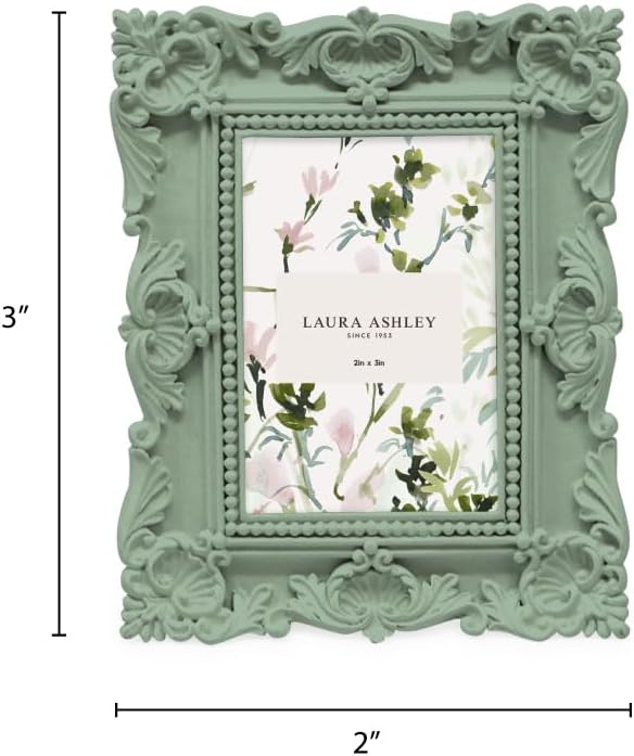 Laura Ashley 2x3 Matt Rosemary Ornate Textured Hand-Crafted Resin Picture Frame with Easel, for Tabletop & Wall Display, Decorative Floral Design Home Décor, Photo Gallery, Art (2x3, Matt Rosemary)