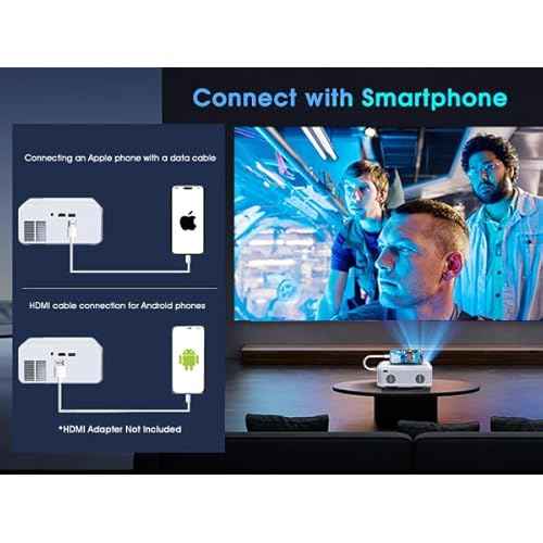 Mini Projector | 4K Support 200" Giant Screen | 500 ANSI Lumens, Bluetooth 5.2 | Portable Outdoor Movie Projector Compatible with TV Stick/Phone/HDMI/PC (Mini Projector for Bedroom)