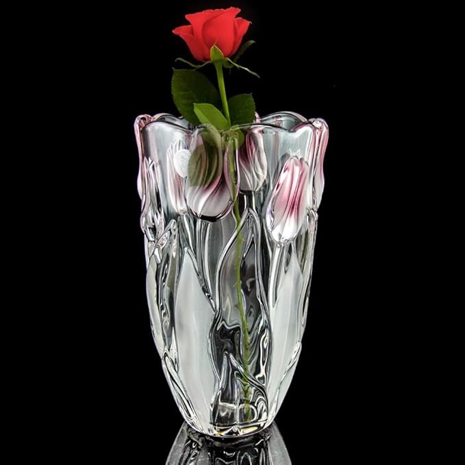 Glass Flowers Vase 9.3 inch Tall, Unique Crystal Vases for Tables Centerpieces, Vintage and Tulip Shape Large Vases Christmas Thanksgiving Gifts.