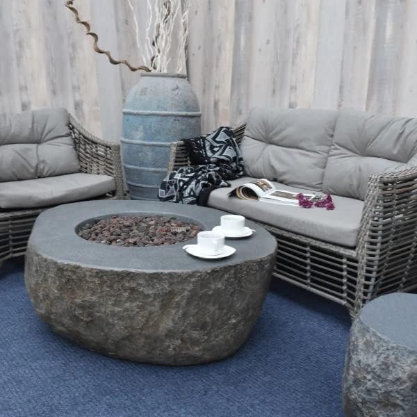 Elementi+ | Colorado Gas Fire Pit Cast Concrete 56" Rectangular Fire Table, Outdoor Fire Pit Electronic Ignition | Canvas Cover, Fire Glass and Burner Lid Included | Sunlight Yellow | Propane Gas