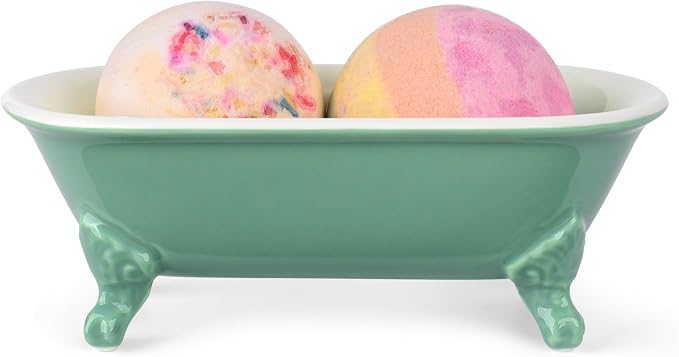6.5" Ceramic Mini Decorative Clawfoot Bathtub Bar Soap Dish, Kitchen Sponge Holder and Shower Tray for Bathroom, 1 Pack(Mermaid)