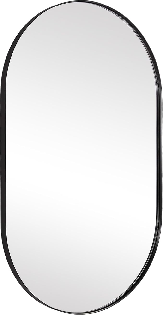 ANDY STAR Black Oval Mirror, 20x33’’ Oval Mirrors for Bathroom, Pill Shaped Mirror, Black Mirror Vanity, Modern Black Mirror for Bathroom Stainless Steel Metal Framed Wall-Mounted Mirrors