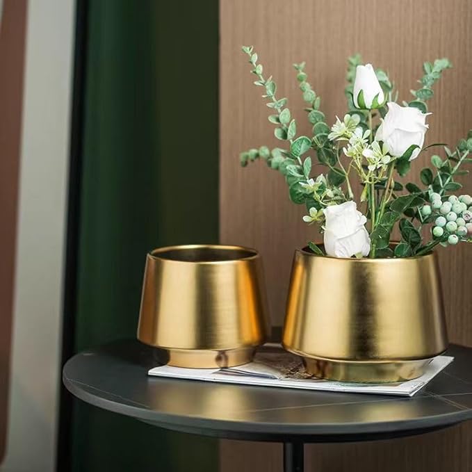 Gold Planter Flower Pots 6 inch Decorative Plant Pots for Indoor Gold Brass Succulent Plant Pots Containers (Dia 6 inch), Small 5.9‘’