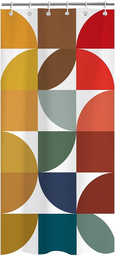 Colorful Mid Century Modern Shower Curtain, Boho Abstract Geometric Retro Art Shower Curtains for Bathroom, Rainbow Unique Cute Pattern Polyester Fabric Bathroom Set 12 Hooks 36X72IN