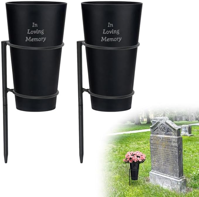 Engraving Metal Cemetery Vases Flower Holder with Spikes Memorial vases for Grave Vase Decorations for Cemetery Vase Flower Holder for Memorial Grave Lawn Yard Funeral Headstone Decor with Freely DIY