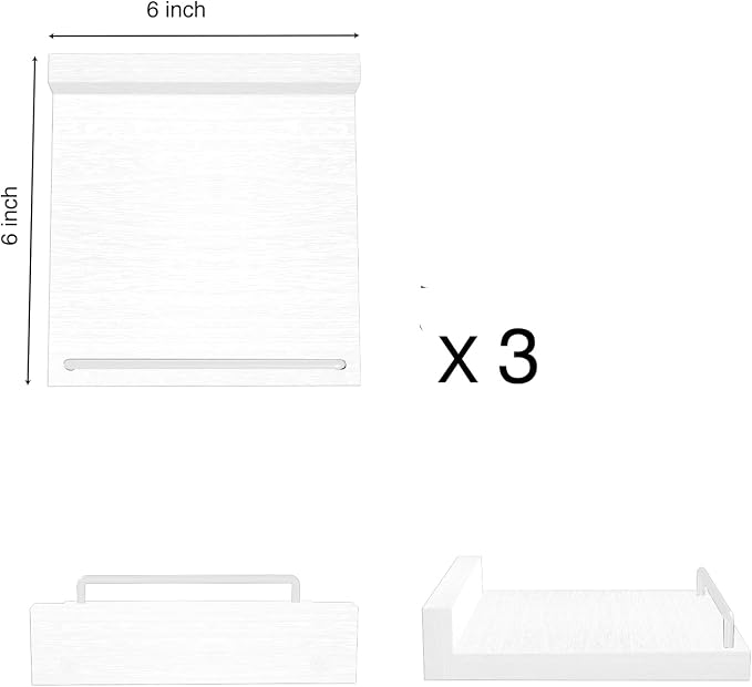 RYOFOBETTO Small Floating Shelf, 6 X 6 Inches Farmhouse Wall Shelves for Living Room, Bedroom, Picture Frames, Plants, Kitchen, Set of 3 (White)