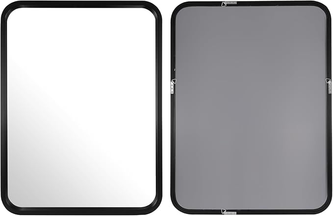 WallBeyond 30x40 Inch Wood Mirror for Bathroom, Wooden Frame Wall Mirror Farmhouse Wall Mounted Rectangle Mirror for Vanity (Horizontal/Vertical Black Color)