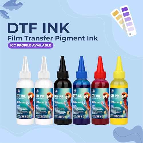 Enlite DTF Ink 100ML Combo Pack, Premium Pigment Ink for PET Film Heat Transfer Printing, Refill for DTF Printer with printhead DX5 DX7 5113 XP600 I3200 4720 TX800, 2W+1B+1C+1M+1Y
