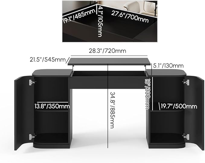 homary 59.8" Modern Standing Desk, Home Office Desk Engineered Wood Office Desk with Lift-Top & Ample Storage for Office, Study, Black