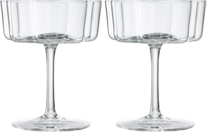 Khen Vintage Wavy Glass Coupes Martini, Champagne & Cocktail Coupes - Set of 2-7oz Colorful Cocktail Glasses & Champagne, Prosecco, Mimosa Glassware Copyright Design - Crystal Clear