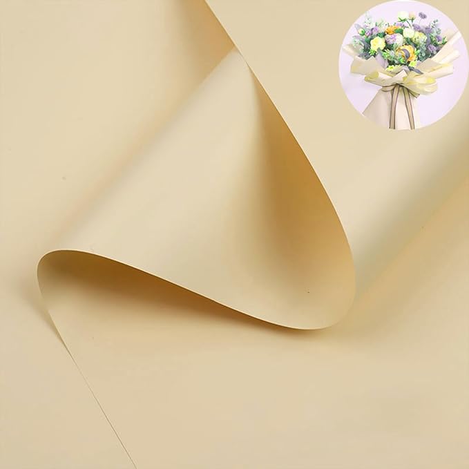CC wonderland zone 20 Sheets Beige Floral Wrapping Paper - Waterproof Flower Bouquet Wrapping Paper for Wedding Birthday,22 inch x 22 inch