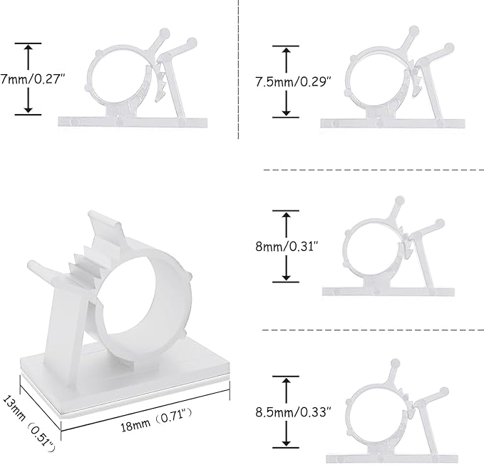 Viaky 30pcs Self-Adhesive Cable Clips-Reusable Adjustable Nylon Bracket Automobile, Indoor and Outdoor Desk Wall Wiring Wire Fixing Management Suitable for Cable Width 0.3''(White)