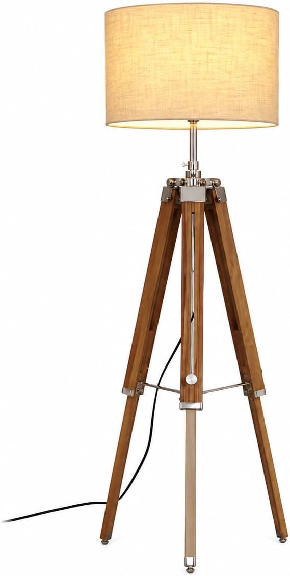 THOR INSTRUMENTS Vintage Classic Teak Wood Tripod Floor Lamp Nautical Floor Home Decor lamp (Lamp Shade is not Included) Rustic Vintage Home Decor Gifts